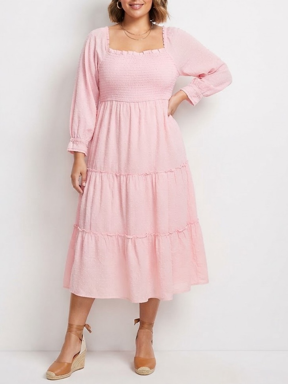 crown & ivy Pink Smocked Midi Dress Size XL